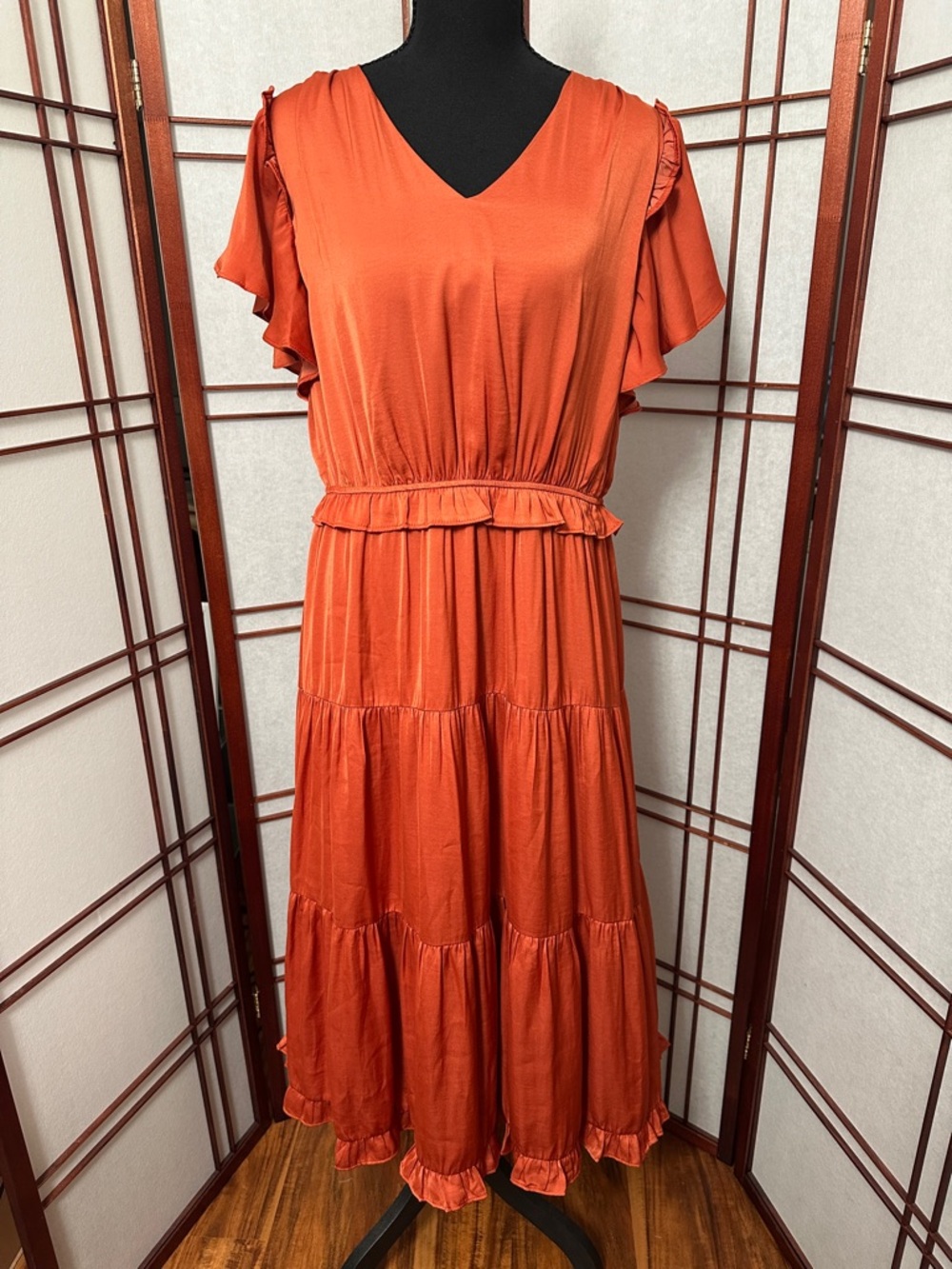 tea n rose Rust Orange V-Neck Tiered Maxi Dress